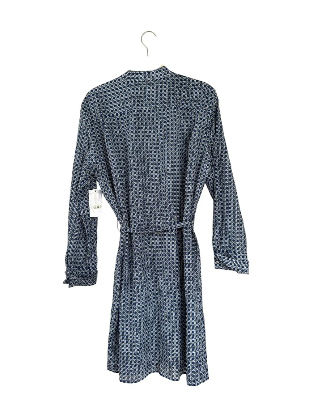 Equipment Femme Ravena Dress Blue Geometric Print Belted Shirt Dress L NWT